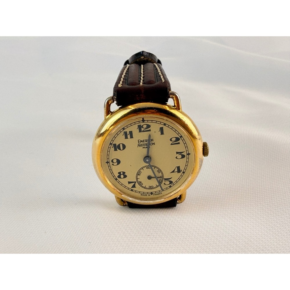 Emerich Meerson Paris Vintage Watch Gold Tone Leather Strap Made in France